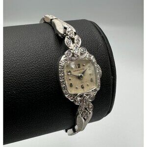 Vintage Hamilton Dinhofer Watch Women Platinum Diamond Bezel Manual Stretch